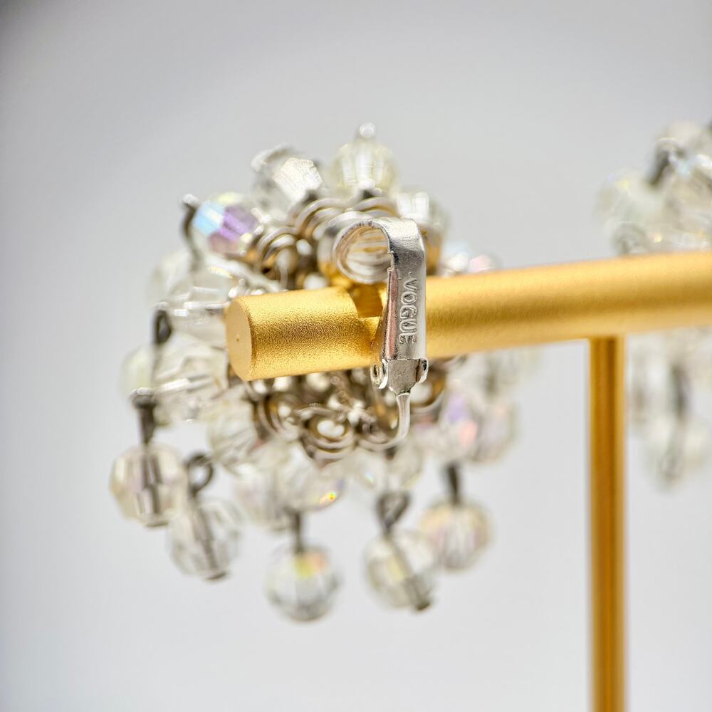 VTG VOGUE Rare Vintage 1960's Glass Crystal Aurora Borealis Waterfall Earrings - Picture 6 of 16
